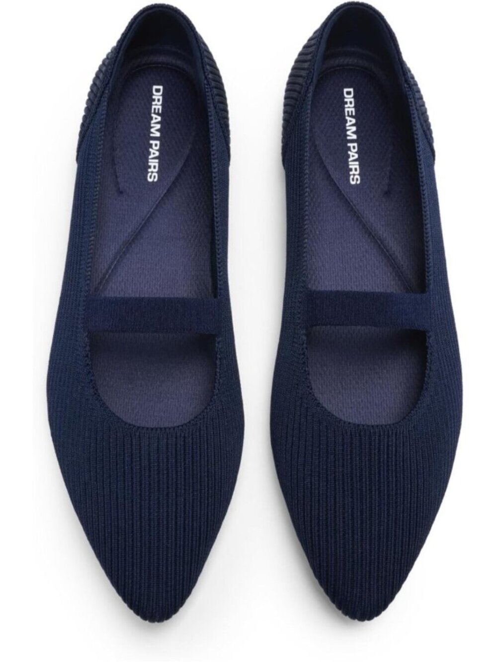 Women's Navy Mary Jane Flats Pointed Toe Breathable Knit Slip On Flat Shoes